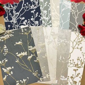 10 Large Quality Budding Branches/Springs Textured Silver Gold Wallpaper Sheets